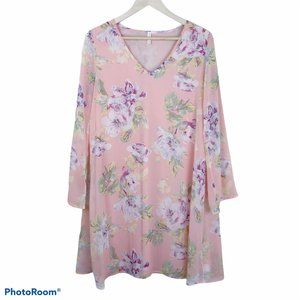 Pink Blush Maternity Floral V-Neck Dress Sheer S